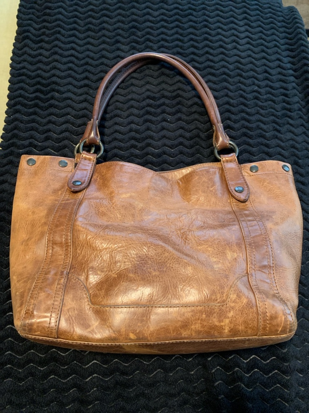 Frye Tan Leather Tote with Rolled Handles